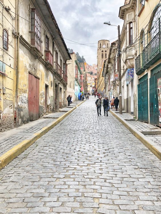 Cobble stoned street in La Paz Bolivia